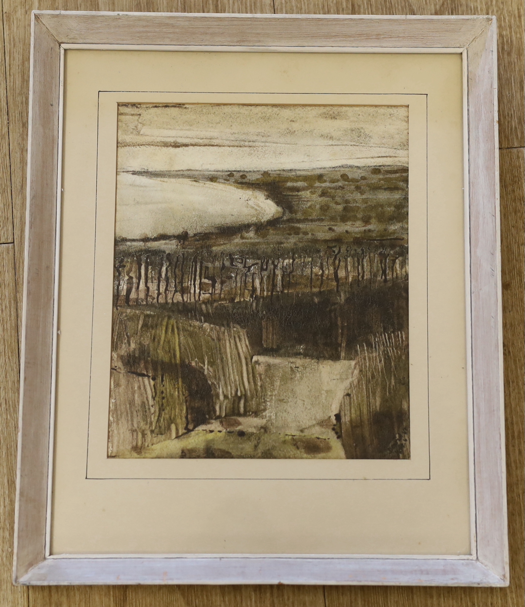 David Holt (mid 20th century) Cliff walk, Lympne, mixed media, signed and dated ‘62, 22.5 x 18.5 cm